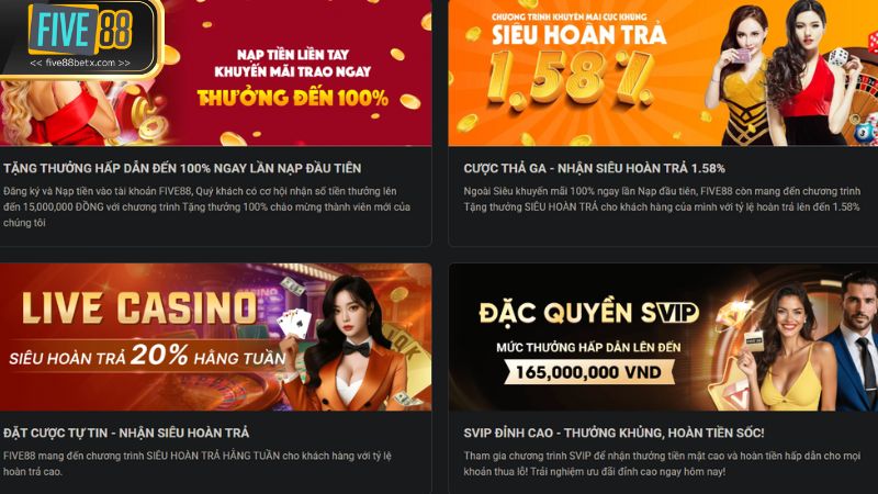Các gói khuyến mãi đang được áp dụng tại Five88