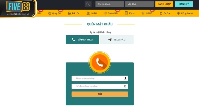 Chọn tính năng quên mật khẩu để khôi phục tài khoản cá cược