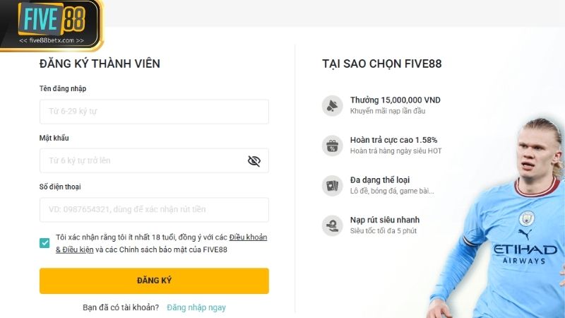 Điền các dữ liệu cá nhân theo yêu cầu từ Five88