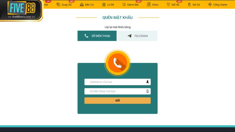 Lỗi đăng nhập Five88 và cách khắc phục là dùng tính năng quên mật khẩu