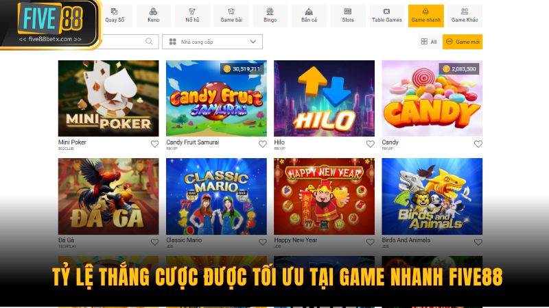 Tỷ lệ thắng cược được tối ưu tại game nhanh Five88